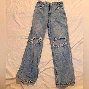 Abercrombie & Fitch Light Blue Distressed Straight Leg Jeans